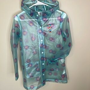 DISNEY Girls Snap Front Turquoise Polka Dot Minnie Mouse Hooded RainJacket 11/12